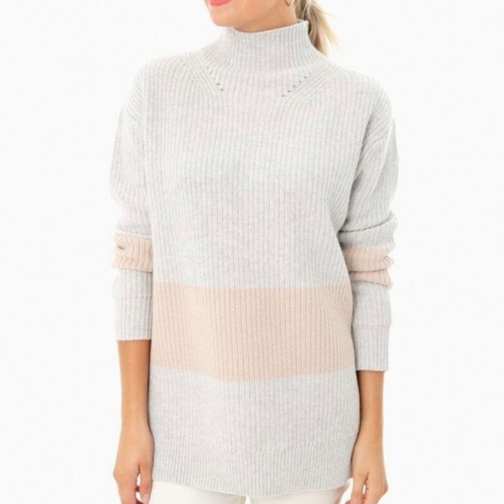 Tuckernuck Heather Gray Tan Broadway Stripe Sweater Wool Cashmere Blend Size L